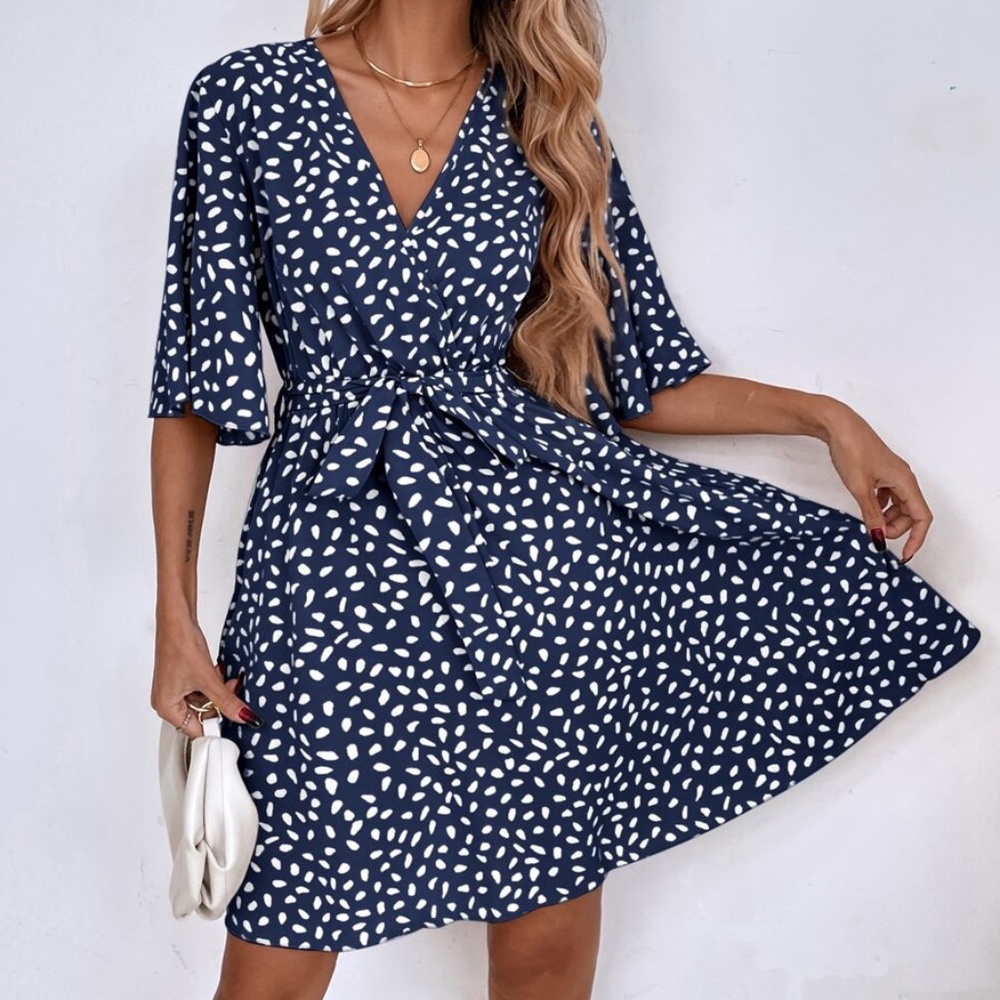 Women's Black & White Polka Dot Wrap Dress - Picture 7 of 11